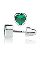 superb silver cubic zirconia heart May birthstone baby earrings